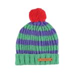 Knitted hat w/ pompon | Green & purple stripes / S (baby)