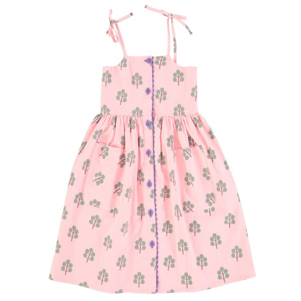 long dress | pink w/ green trees,3y длинное платье | розовый с зелеными деревьями / 3Y