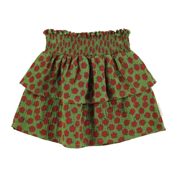 Short skirt | Olive green w/ red apples / 8Y