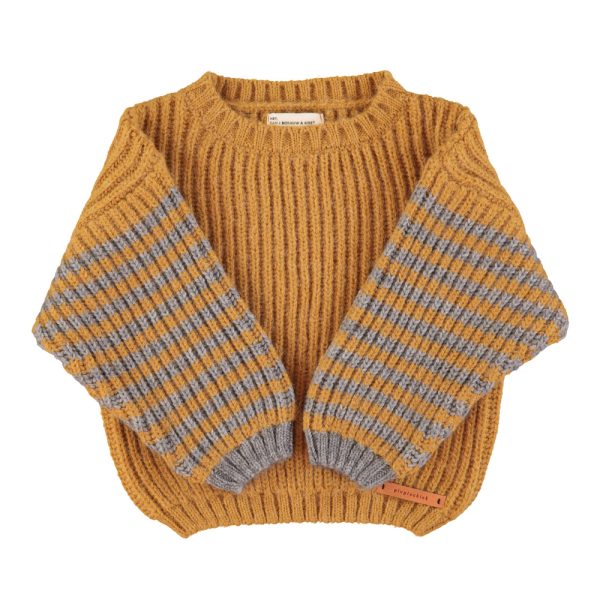 Knitted sweater | Camel & grey stripes / 3Y