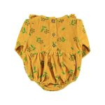 Long sleeve romper | Yellow mustard w/ flowers allover / 12M