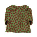 Blouse w/ round collar | Olive green w/ red apples / 8Y