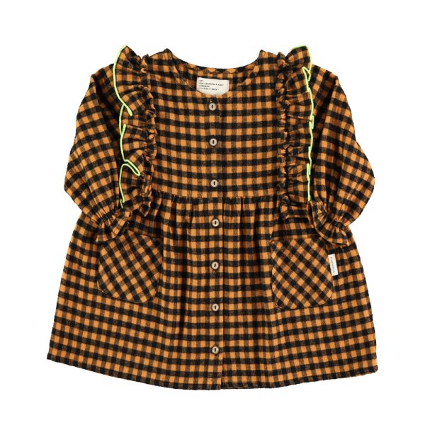 Short dress | Camel & black vichy / 3Y