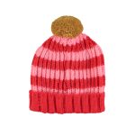 Knitted hat w/ pompon | Red & pink stripes / M (kid)