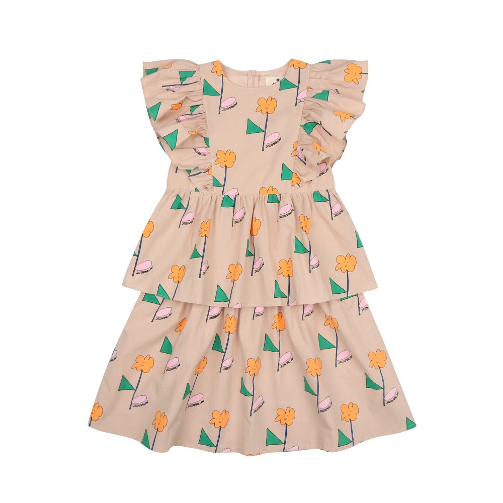 Orange Flower Dress/Оранжевое платье с цветочным узором артикул JM2410606 / BEIGE / 140(10-11Y)
