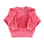 Terry cotton sweatshirt | Strawberry pink w/ red apple print / 10Y