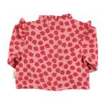 Blouse w/ frills on shoulders | Light pink w/ red apples / 6Y