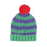 Knitted hat w/ pompon | Green & purple stripes / S (baby)