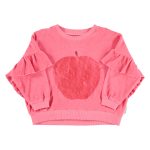 Terry cotton sweatshirt | Strawberry pink w/ red apple print / 10Y