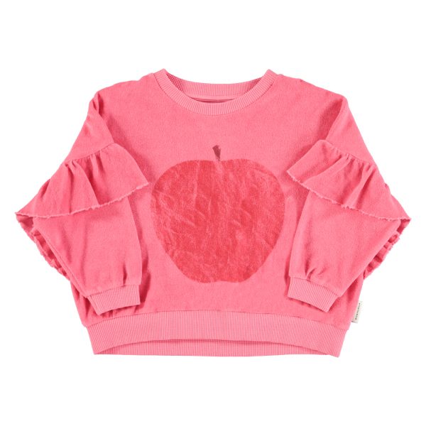 Terry cotton sweatshirt | Strawberry pink w/ red apple print / 10Y