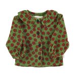 Blouse w/ round collar | Olive green w/ red apples / 8Y