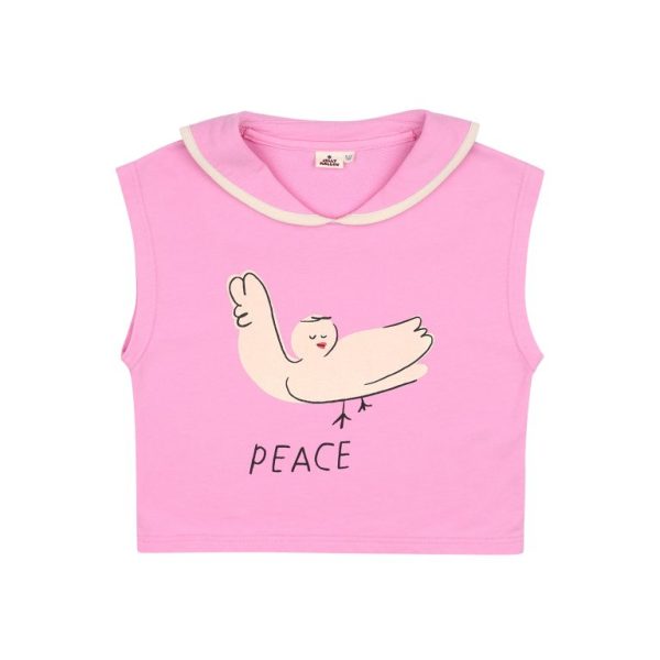 Peace Collar Sleeveless T-shirt/Футболка без рукавов с воротником Peace артикул JM2410128 / PINK / 130(8-9Y)