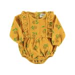 Long sleeve romper | Yellow mustard w/ flowers allover / 12M