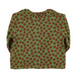Blouse w/ round collar | Olive green w/ red apples / 8Y