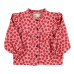 Blouse w/ frills on shoulders | Light pink w/ red apples / 6Y
