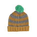 Knitted hat w/ pompon | Camel & grey stripes / M (kid)